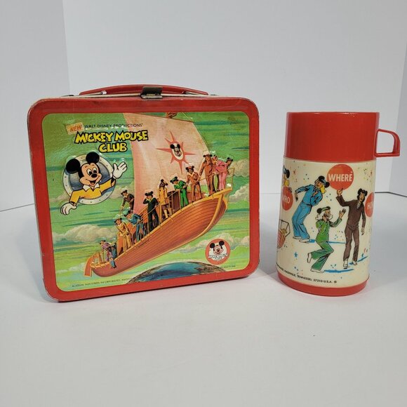 Disney Mickey Mouse Club Vintage Metal Lunchbox With Matching Thermos 1970s - Picture 1 of 16